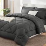 CozyLux Queen 7 Piece Dark Grey Comforter Set with soft all season bedding, sheets, pillowcases, and pillow shams.