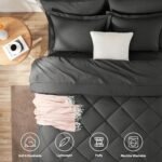 CozyLux Queen 7 Piece Dark Grey Comforter Set with soft all season bedding, sheets, pillowcases, and pillow shams