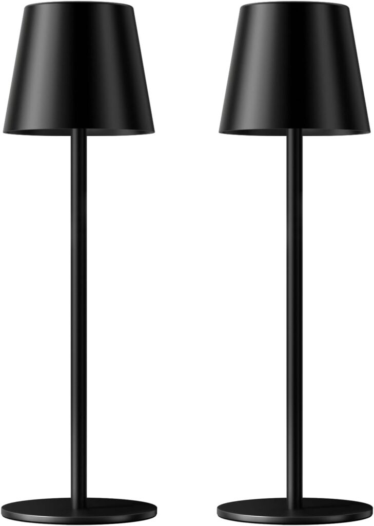 Kakanuo cordless rechargeable LED table lamps in black with touch controls and adjustable brightness for bedside or dining table use.