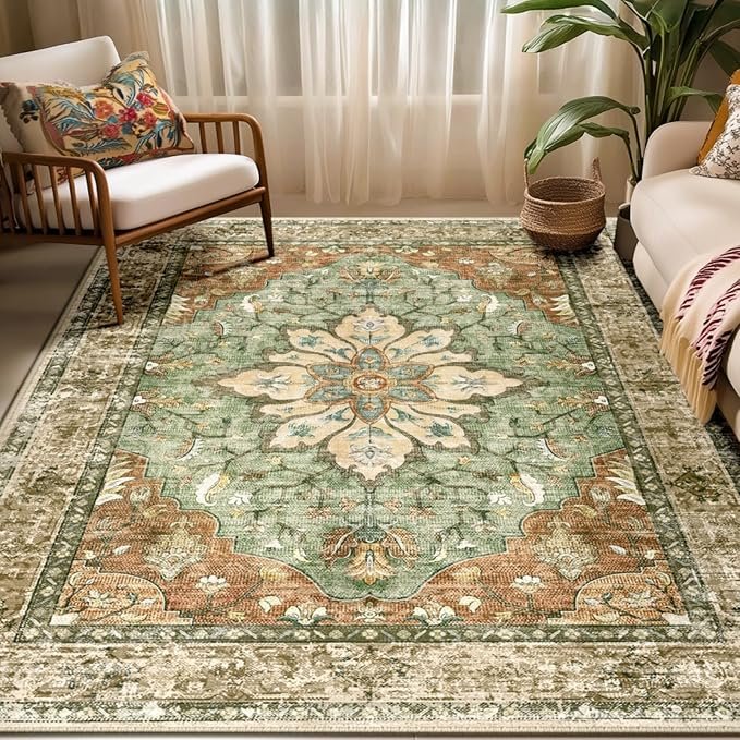 washable area rugs RELEANY 5x7 vintage floral rug in living room